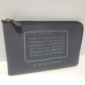 Coach Story patch Gray Leather  Corner Zip Pouch/Clutch Wristlet.